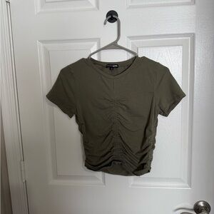 Fashion Nova Khaki Ruched Short Sleeve Top